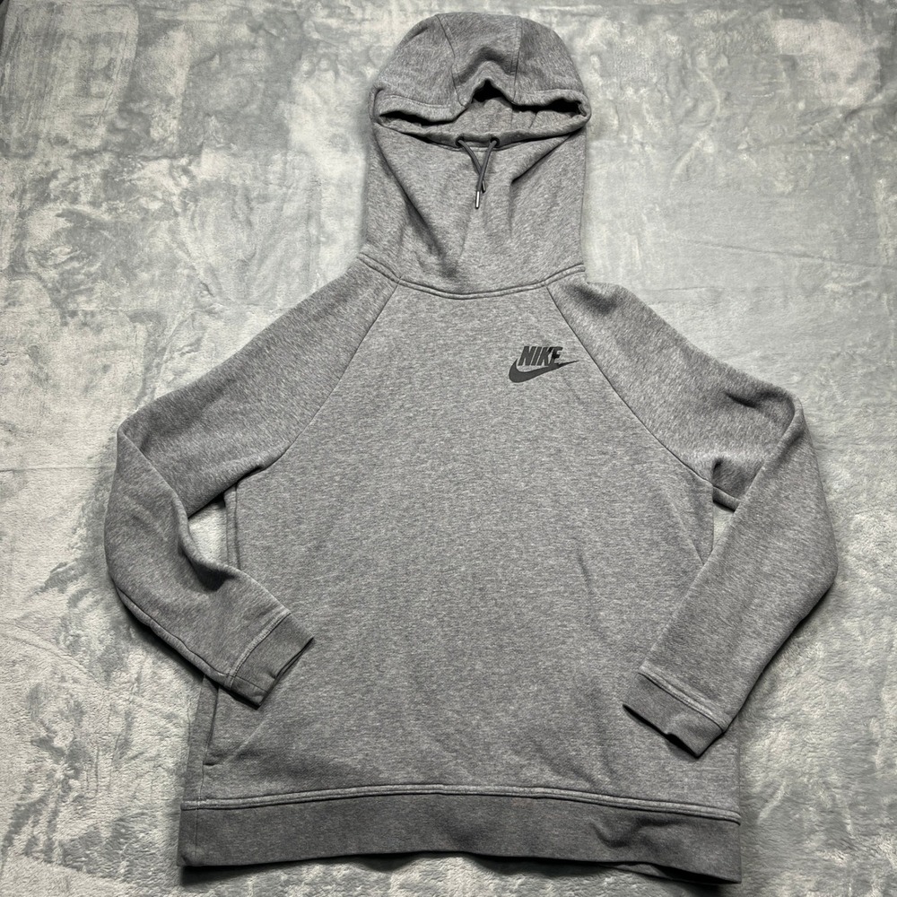 Nike Funnel Neck Hoodie Sweatshirt Women Grey Sportswear Essential Pullover L